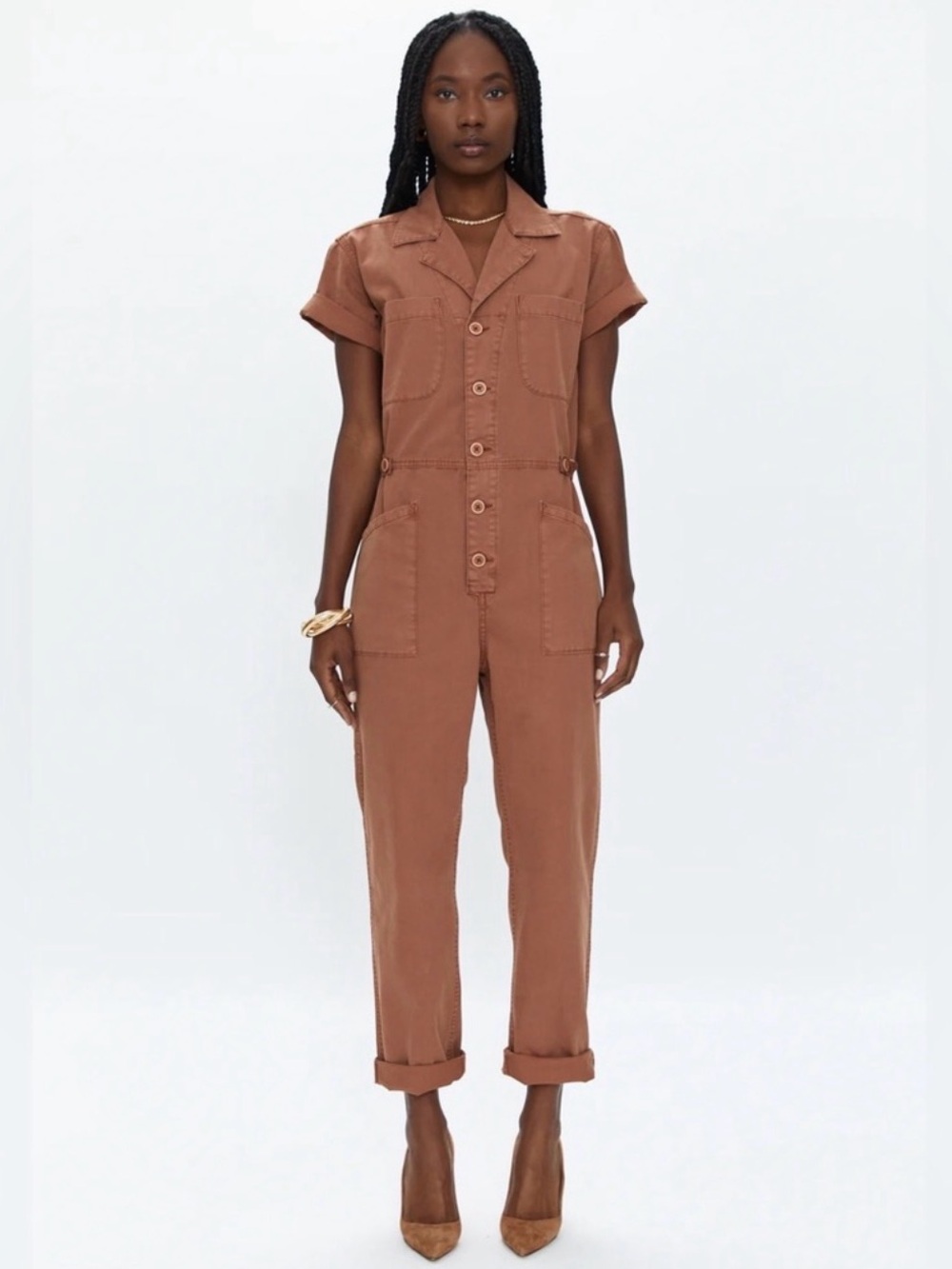Pistola Grover Utility Cotton-Blend Jumpsuit in Rust